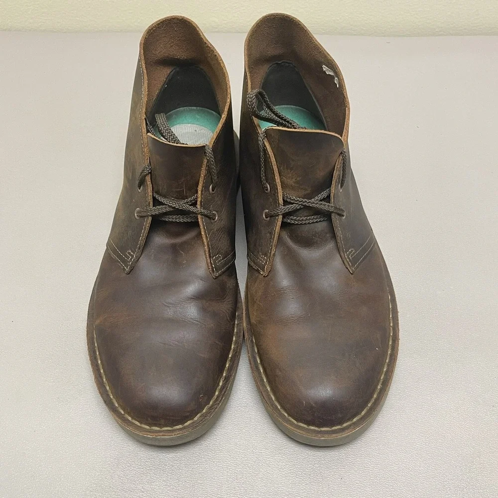 Clark Bushacre 2‎ Desert Chukka Boots Men 10 Beeswax Brown Leather Lace Up Shoes